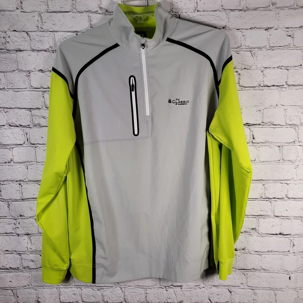 FootJoy Safety Yellow Pullover Mens Large 1/4 Zip Golf Jacket Nylon Stretch Logo